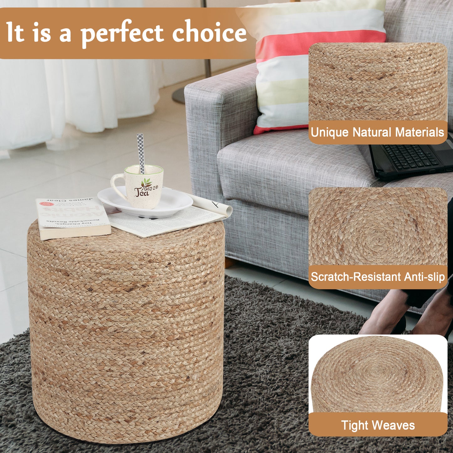 Sandstone Solace Pouf, 16"x16"