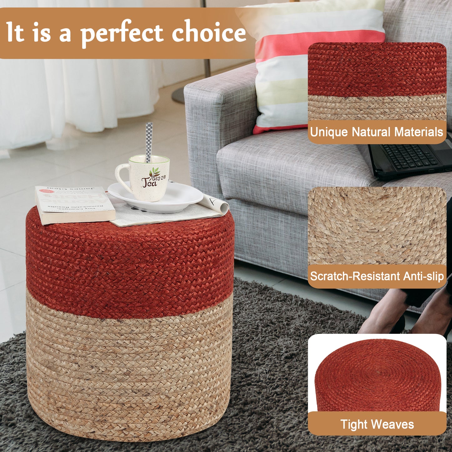 Ruby Radiance Pouf , 16”x16”
