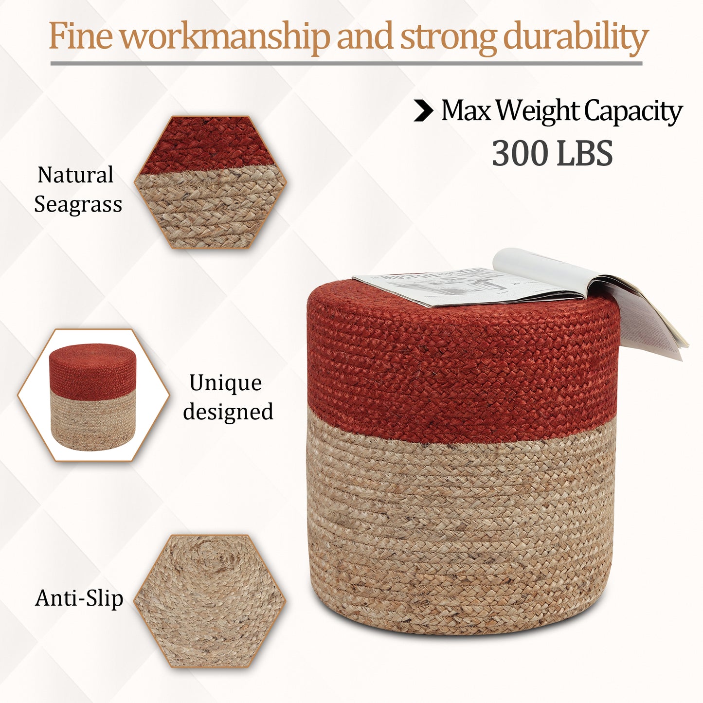Ruby Radiance Pouf , 16”x16”