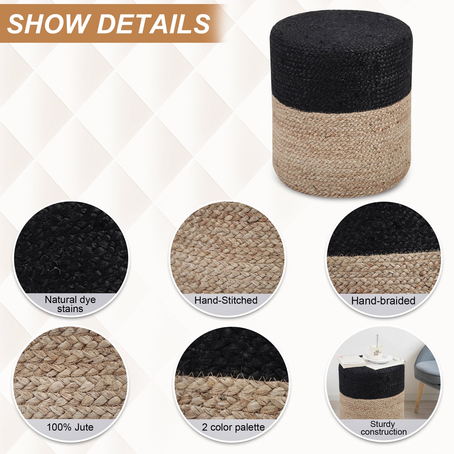 Nightfall Nuance Pouf, 16”x16”